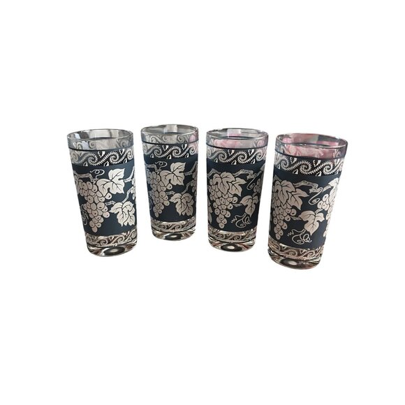Vintage Hazel Atlas MCM Set Of 8 Vintage Frosted Glass Tumblers With Grape & Vin - Picture 2 of 6